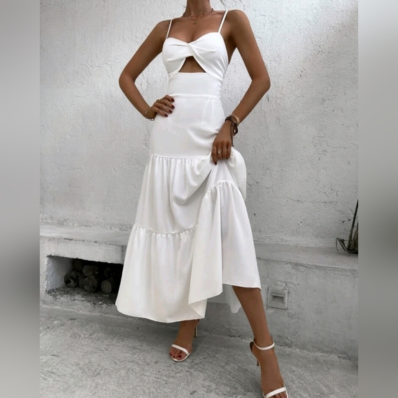 New Chic Cut Out High Waist Maxi Cami Dress White - Picture 4 of 8